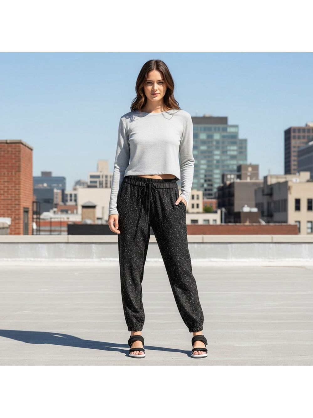 ZARA Black Tweed Textured Dressy Joggers sequins Pull-On Sz S Whimsigoth Grunge